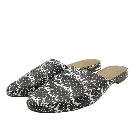 Yosi Samra Parker Mules Gray Snake Embossed Leather Open Back Flats Size 7 - Picture 6 of 16